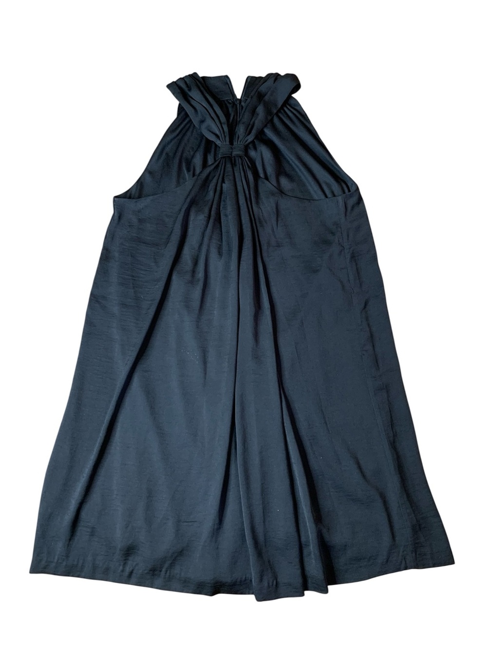 Elegant Black Sleeveless Draped Halter Top Dress – Size L